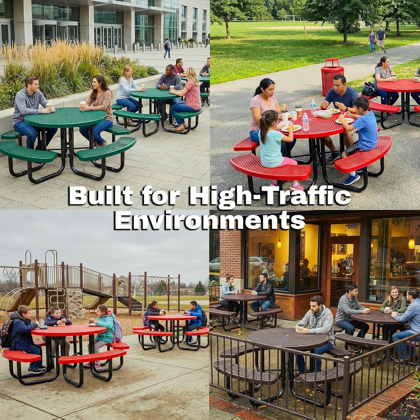 46” Round Heavy-Duty Expanded Metal Dark Blue Picnic Table