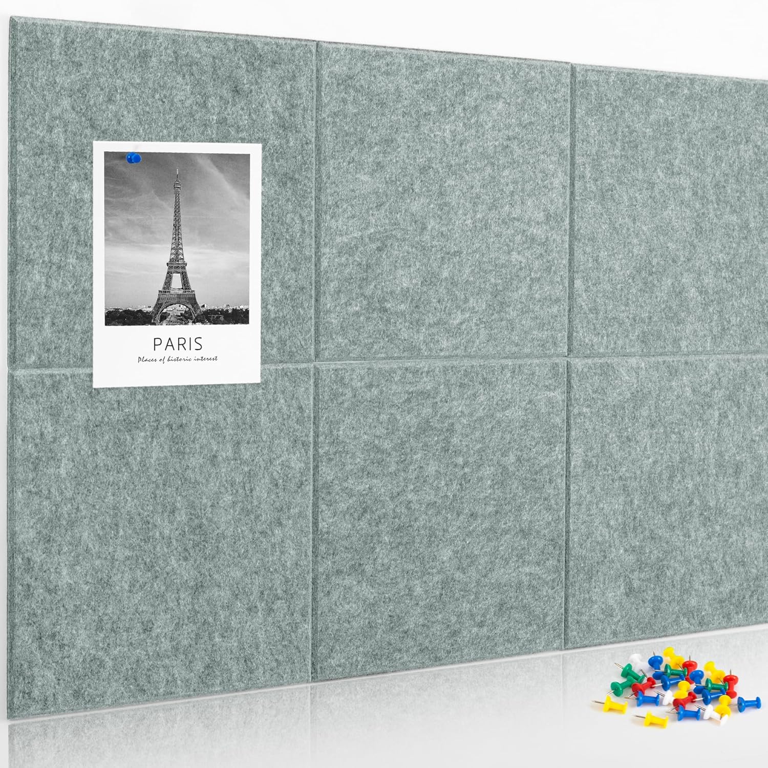 AKTOP Cork Board Bulletin Board 24"x36", 6 Pack Removable Felt Cork Board Tiles for Wall, Large Corkboard Notice Pin Board for Office, School & Home,24 Safe Adhesive Tabs, 20 Push Pins, Grey - Lumora Desk