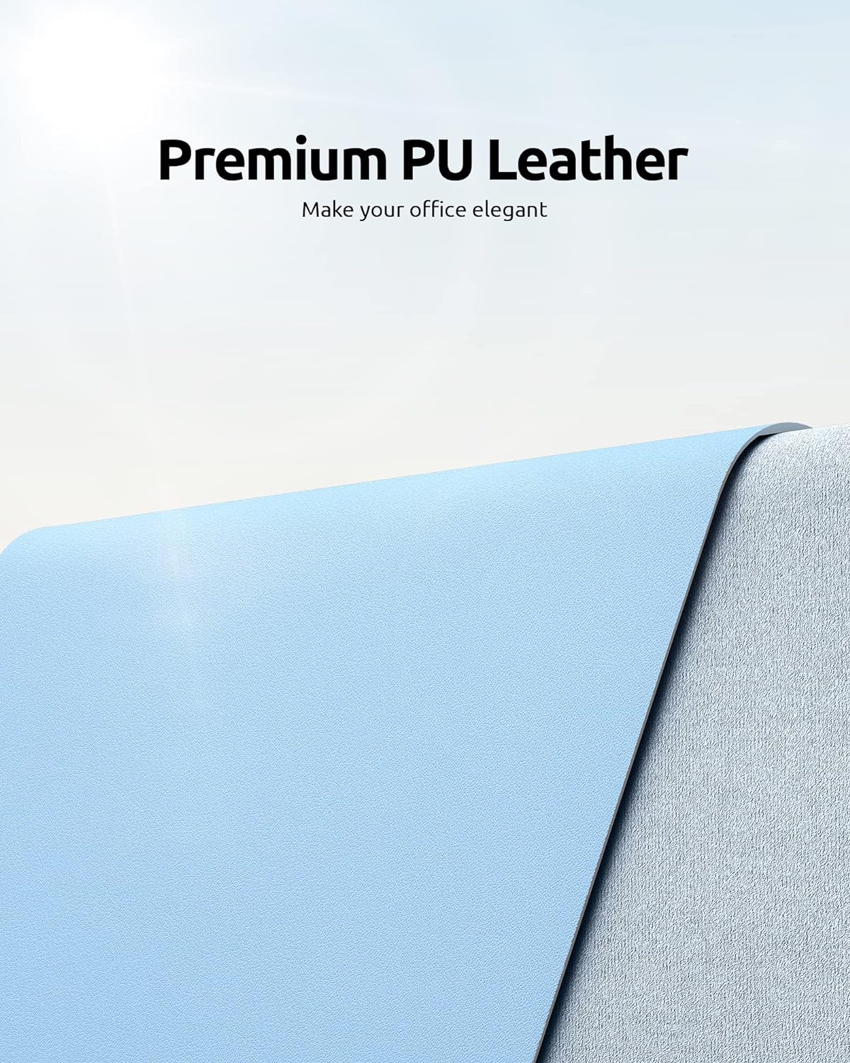YSAGi Leather Desk Protector, Office Mat, Large Mouse Mat, Non-Slip PU Leather Blotter, Laptop Pad, Waterproof Writing Pad for Office and Home (Baby Blue, 35.4" x 17")