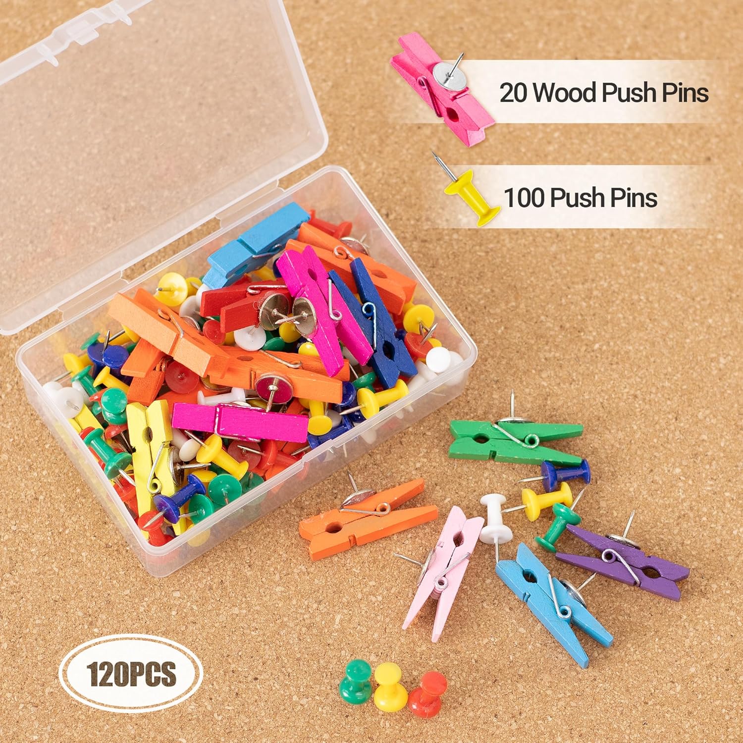 AKTOP Cork Board Bulletin Board 17"x8", 1/2" Thick Cork Board Tiles 10 Pack, Small Pin Board for Wall Decor, Self Adhesive Corkboards with 120 Push Pin Wood Clips for School, Home & Office - Lumora Desk