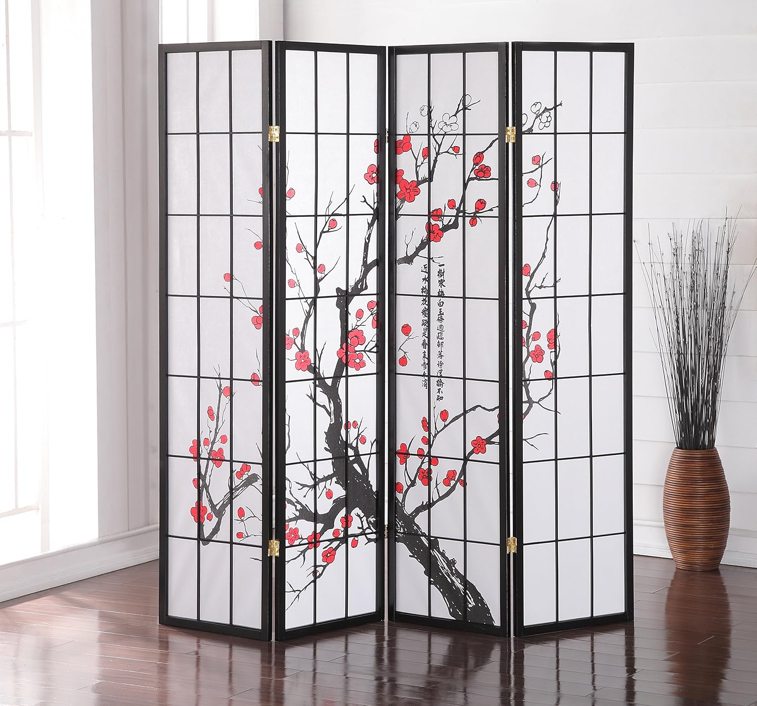 NicBex Room Divider 4 Panel Room Dividers with Oriental Style Partition Room Dividers and Folding Privacy Screens Wall Divider for Home, Office, Room Separation,71" W x 2" D x 71" H, Black - Lumora Desk
