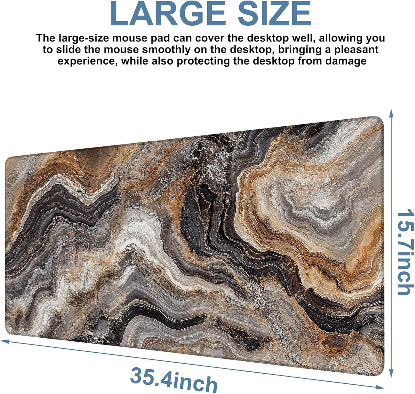 Large Mouse Pad Abstract Marble Gaming Desk Pad Computer Keyboard Non-Slip Waterproof Mouse Mat with Rubber Base and Stitched Edges Entertainment Office Writing Desk Mat 35.4 x 15.7 Inches