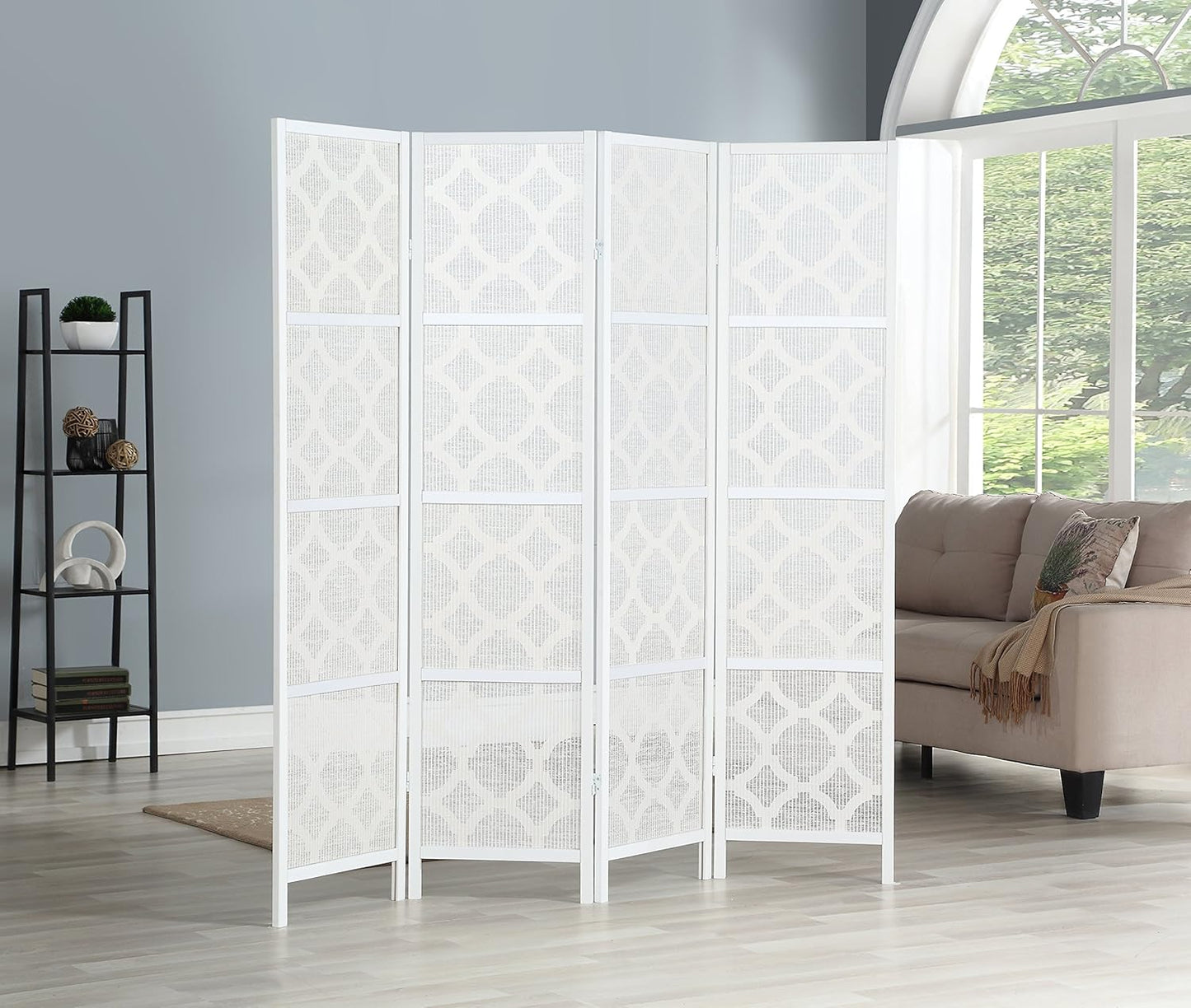 NicBex Room Divider 4 Panel Room Dividers with Quarterfoil Diamond Design Partition Room Dividers and Folding Privacy Screens Wall Divider for Home, Room Separation,69.28"W x 17.32"D x 70.31"H, White - Lumora Desk