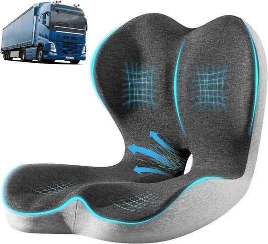 StarAneer Ultimate L-Shaped Truck Driver Seat Cushion - Ergonomic Memory Foam Back & Tailbone Support - Breathable Cool-Mesh Pressure Relief Pad for Office Chairs, Semi-Trucks, & Long-Haul Driving