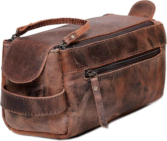 cuero Genuine Buffalo Leather Unisex Toiletry Bag Travel Leather Dopp Kit Made With High Class Buffalo Leather
