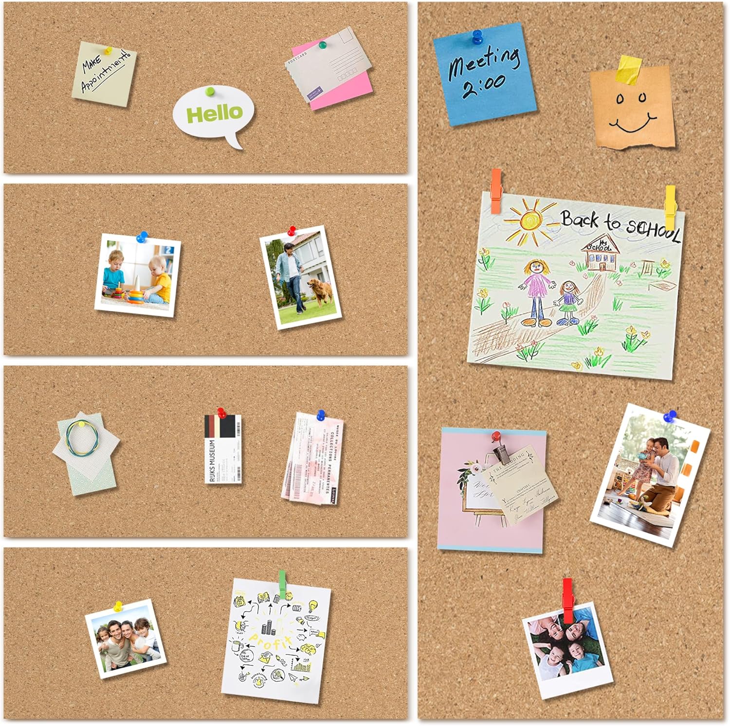 AKTOP Cork Board Bulletin Board 17"x8", 1/2" Thick Cork Board Tiles 6 Pack, Small Pin Board for Wall Decor, Self Adhesive Corkboards with 60 Push Pin Wood Clips for School, Home & Office - Lumora Desk