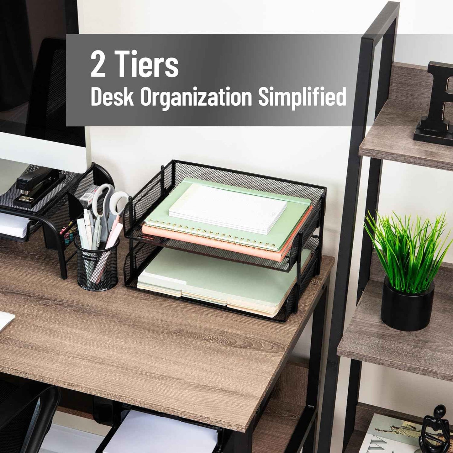 Mind Reader 2-Tier Stackable Paper Tray, Desktop Organizer for Letter-Size Documents, Office File Storage, Metal Mesh, Set of 2, Black