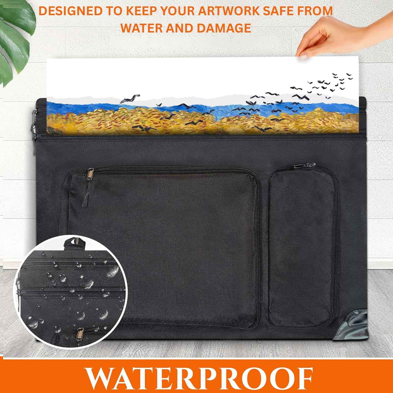 Art Portfolio Bag Fits18 x 24 Inches Artwork– Lightweight Waterproof Artist Portfolio Case with Shoulder Strap 4 Pockets, Reinforced Corners, Art Folder for Artwork, Posters, Sketches & Drawings