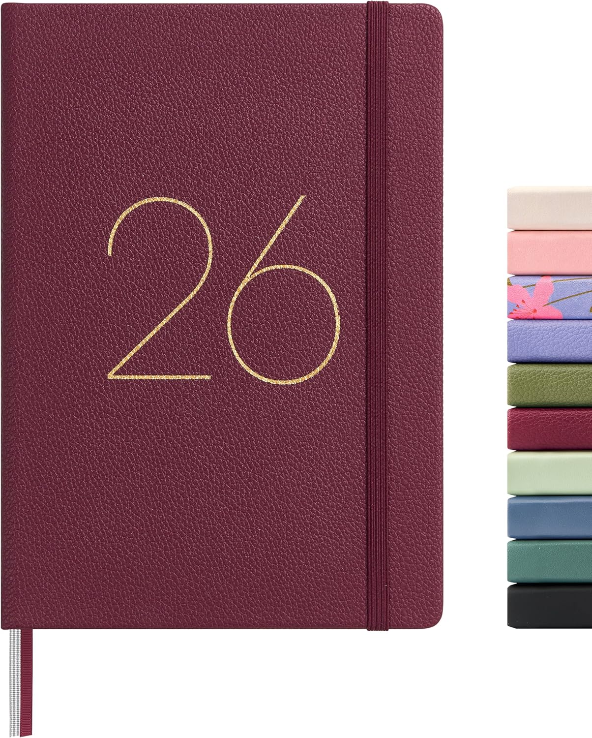 And Per Se 2026 Planner-Daily, Weekly & 15-Monthly Leather Hardcover Planner, 5.7" x 8", Daily Schedule, Monthly Tabs, 100 GSM Thick Paper, Back Pocket(Dark Red)
