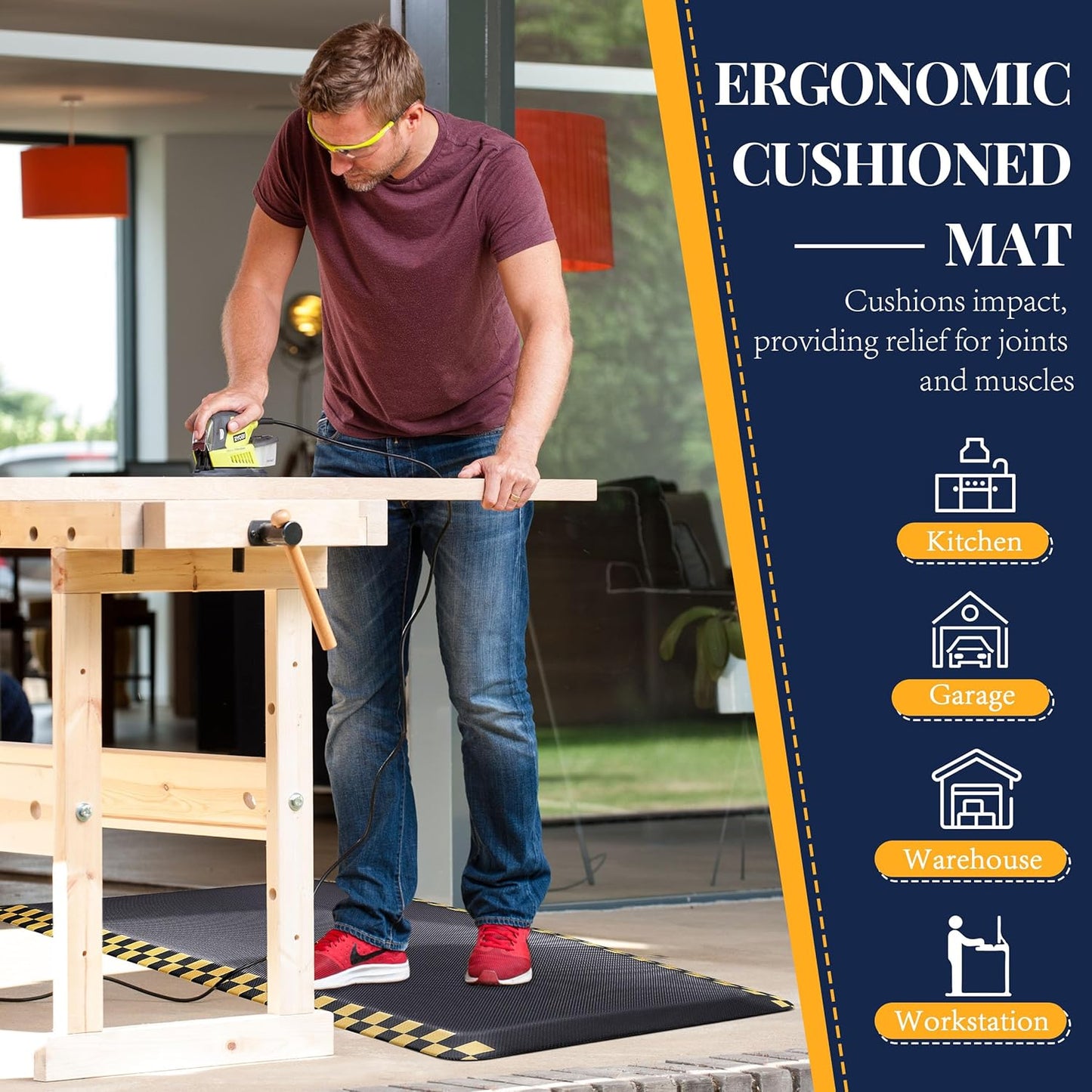 Anti Fatigue Mat for Industrial - 39"x20" Standing Floor Mat with Safety Yellow Border, Ergonomic Work Mat for Warehouse, Garage, Public - Relieves Back & Leg Pain