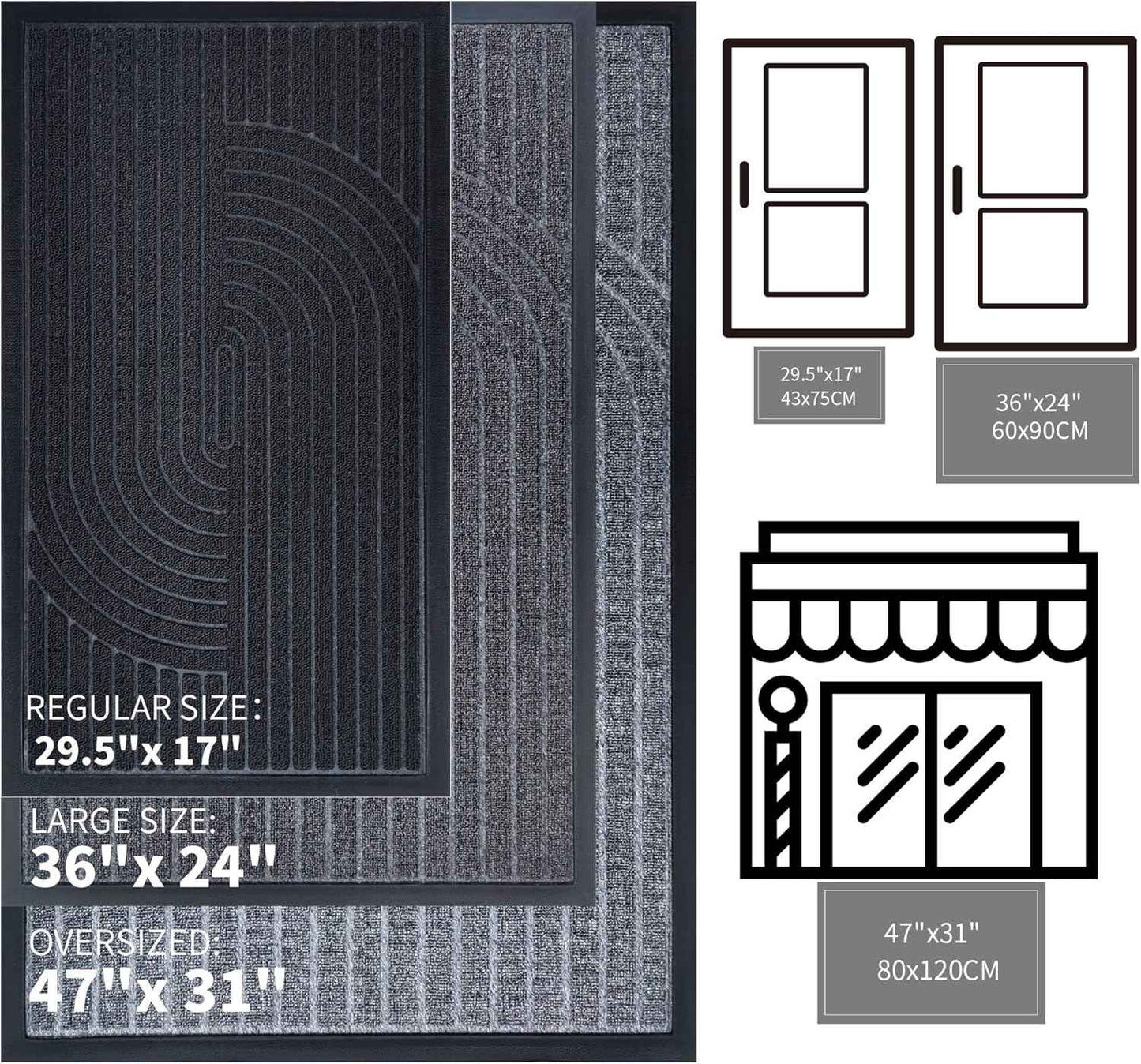 Door Mat for Outdoor Indoor Entrance, Entry Mat Skidproof and Waterproof, Front Door Mats with Durable Non-Slip Backing. Black, 24"x36"