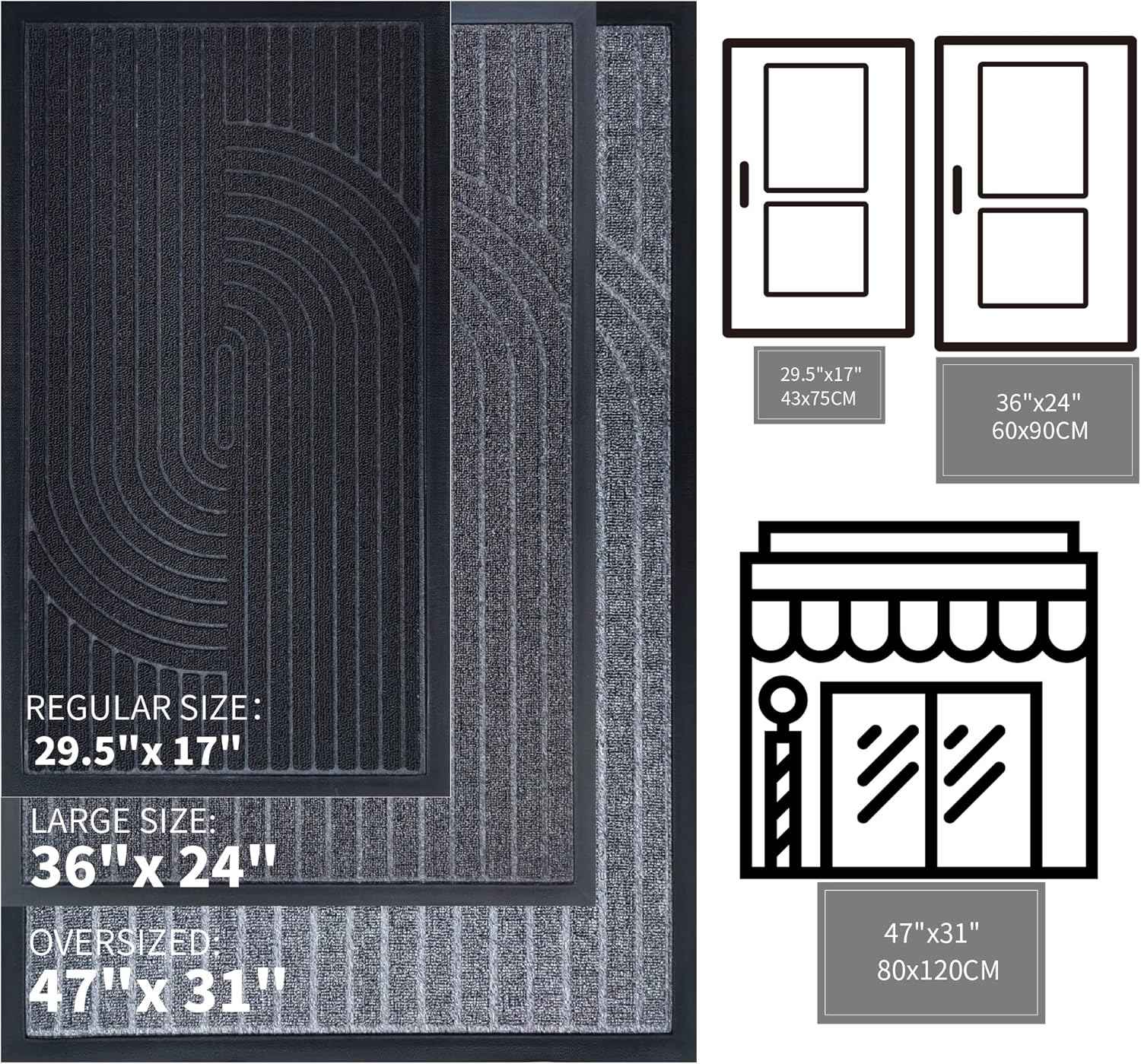 Door Mat for Outdoor Indoor Entrance, Entry Mat Skidproof and Waterproof, Front Door Mats with Durable Non-Slip Backing. Black, 24"x36"