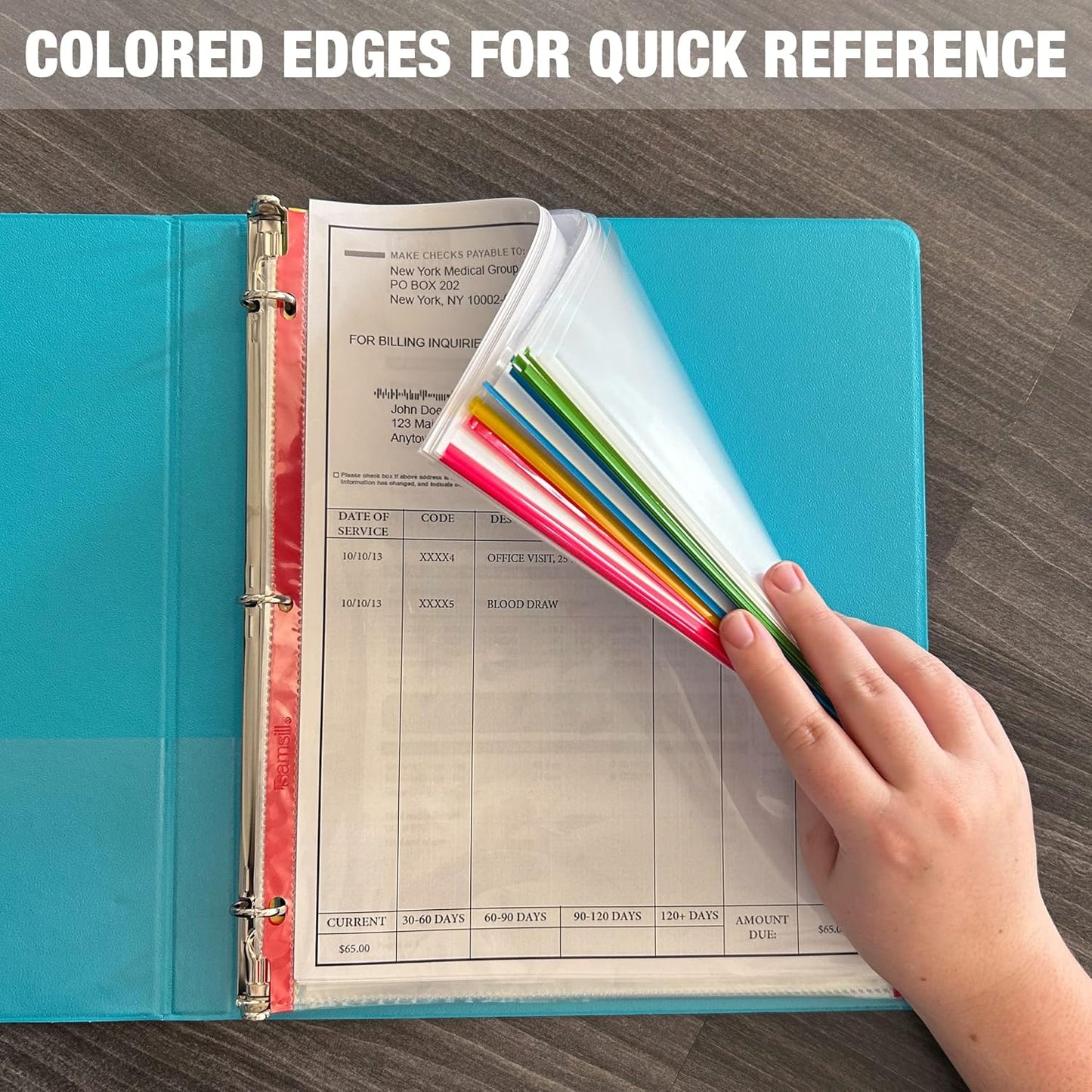 Samsill Color Edge Sheet Protectors 8.5 x 11 Inch, Page Protectors for 3 Ring Binder, Standard Weight, Clear Sheet Protector, Letter Size, Top Loading, Acid Free, 100 Pack