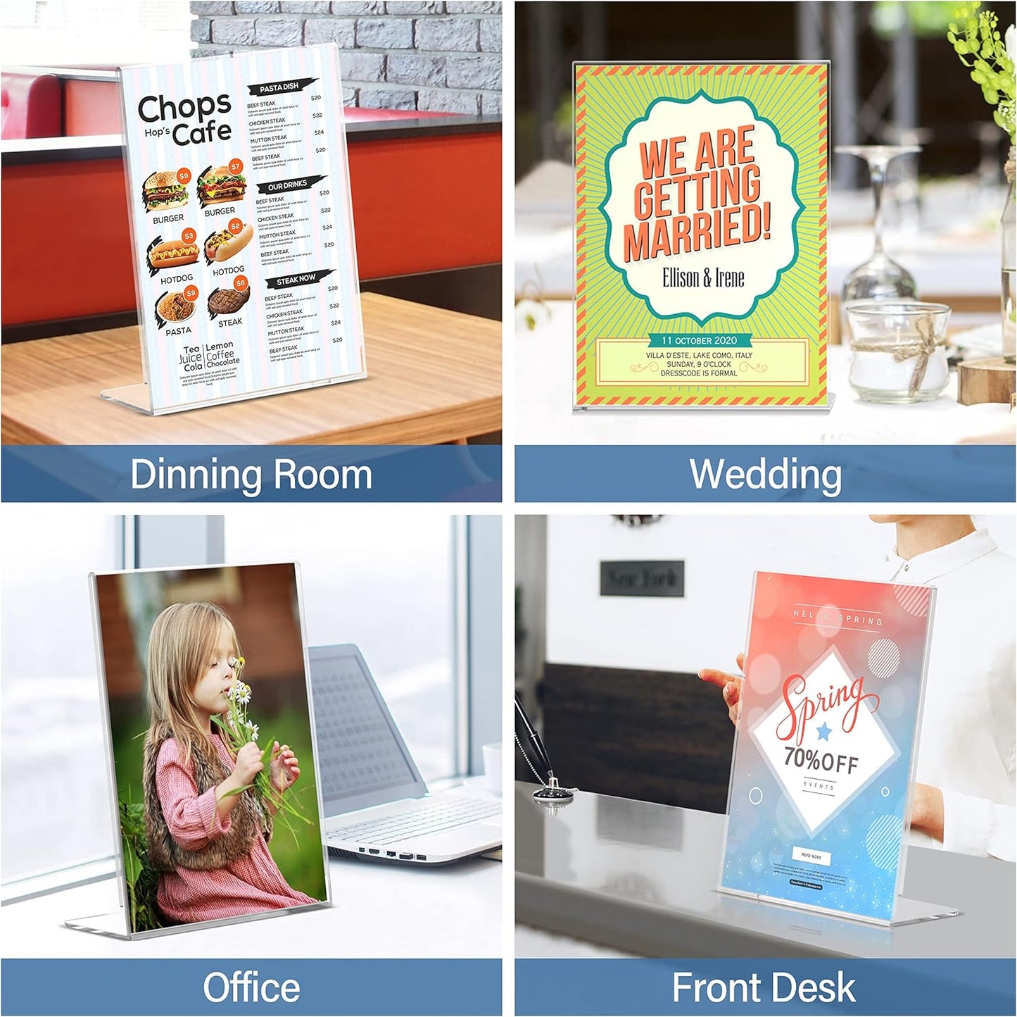 Relx Acrylic Sign Holder 8.5 x 11, Slant Back Acrylic Display Stand, Clear Frames Plastic Sign Holder for Store, Restaurant (12 Pack)