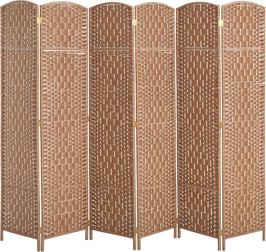 HOMCOM Room Divider, 6 Panel Folding Privacy Screen, 6FT Tall Portable Wicker Weave Partition Wall Divider for Bedroom, Home Office, Natural - Lumora Desk