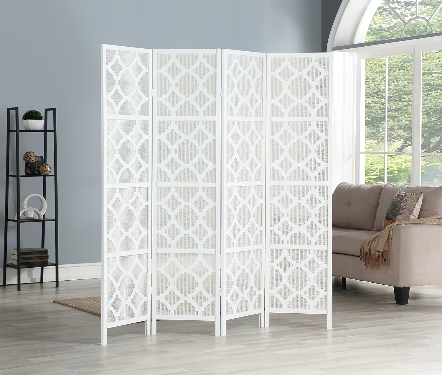 NicBex Room Divider 4 Panel Room Dividers with Quarterfoil Diamond Design Partition Room Dividers and Folding Privacy Screens Wall Divider for Home, Room Separation,69.28"W x 17.32"D x 70.31"H, White - Lumora Desk