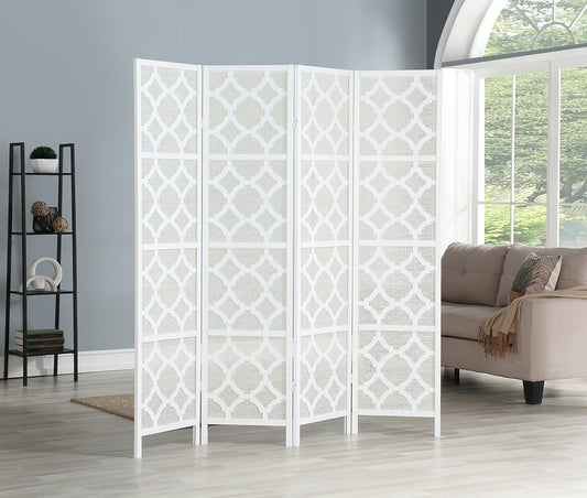 NicBex Room Divider 4 Panel Room Dividers with Quarterfoil Diamond Design Partition Room Dividers and Folding Privacy Screens Wall Divider for Home, Room Separation,69.28"W x 17.32"D x 70.31"H, White - Lumora Desk