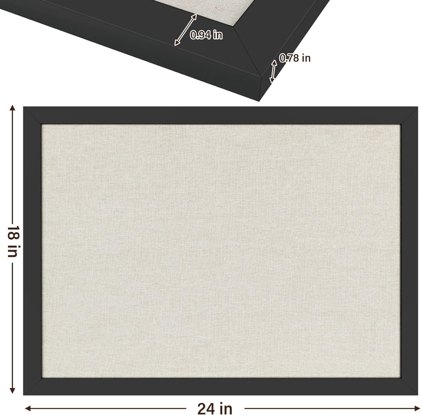 Cork Board Bulletin Board 18" x 24", Large Linen Corkboards with Frame for Walls, Cute Picture Display Pin Board Vision Board for Room School Office Bedroom 20 Pushpins Vintage Black - Lumora Desk