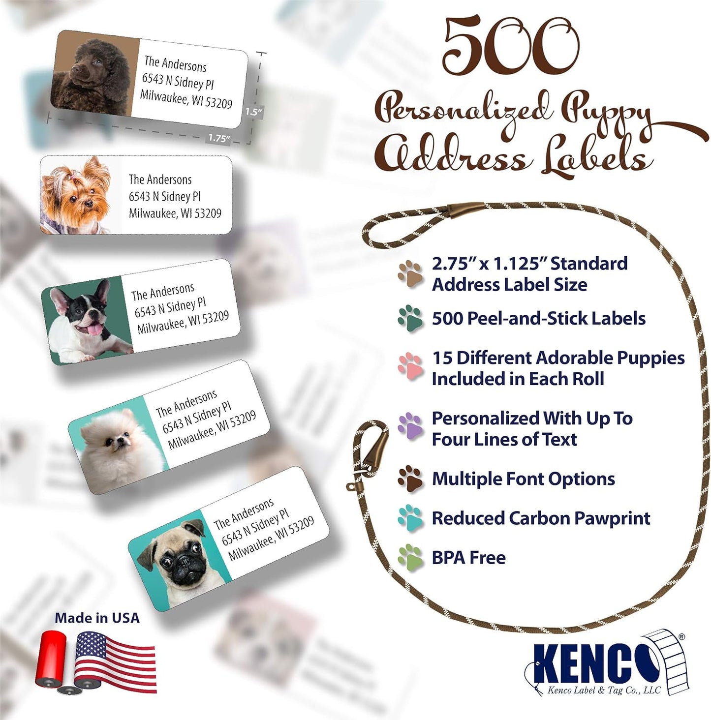 Customized Personalized Address Labels - Made in The USA by Kenco (500 Labels, Puppies) - Lumora Desk