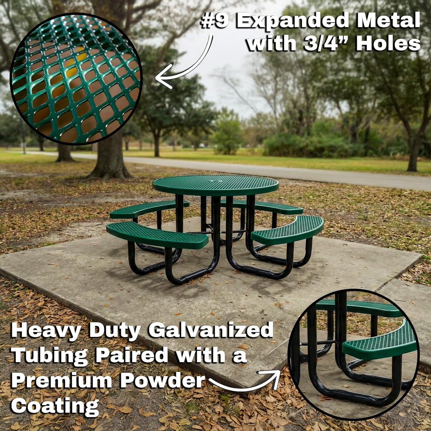 46” Round Heavy-Duty Expanded Metal Dark Blue Picnic Table
