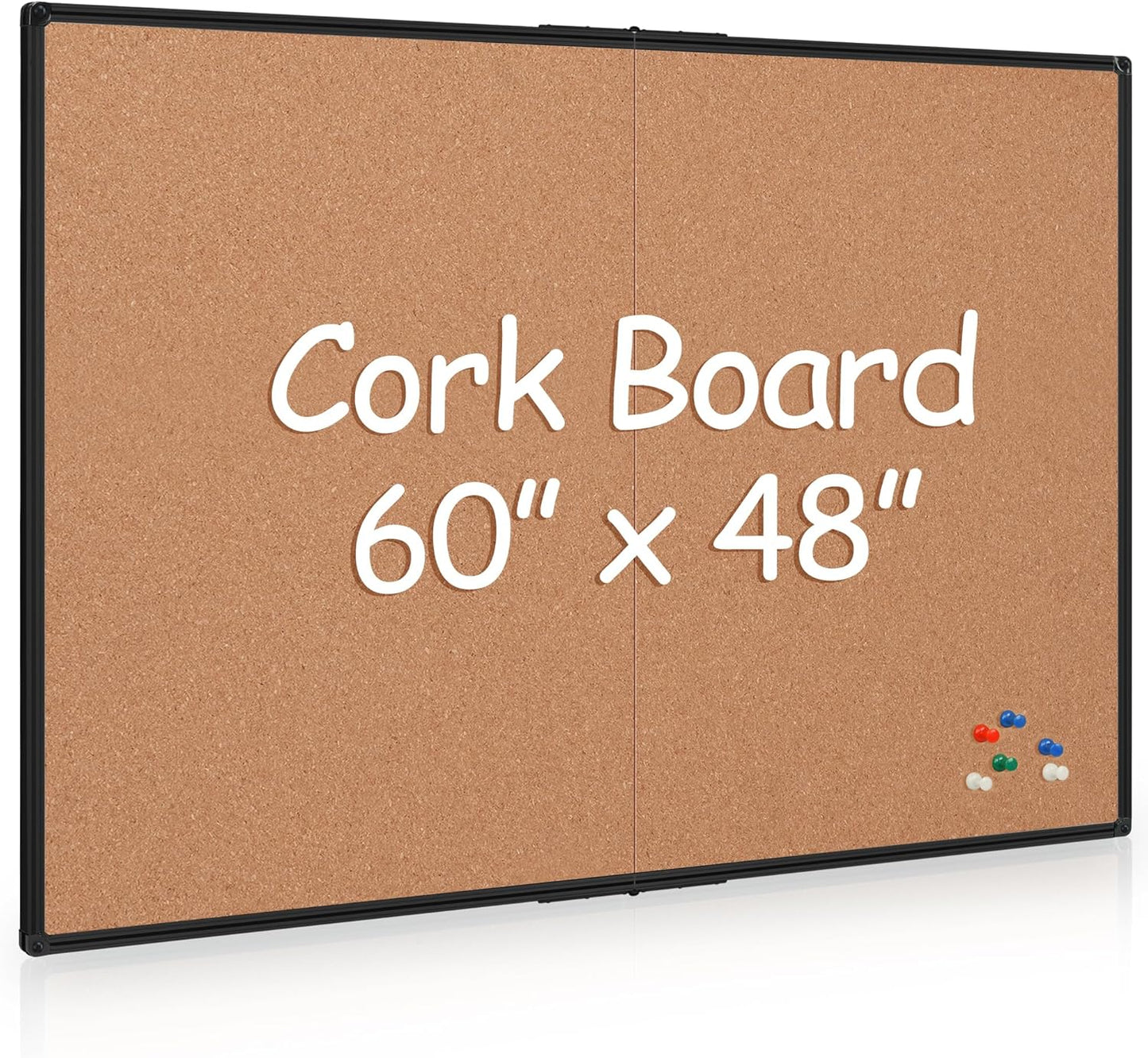 Board2by Extra Large Cork Bulletin Board 60" X 48", Foldable Notice Pin Board for Wall, Black Aluminum Framed 5'x4' Corkboard, Wall Mounted Noticeboard with 36 Push Pins for School, Home & Office - Lumora Desk