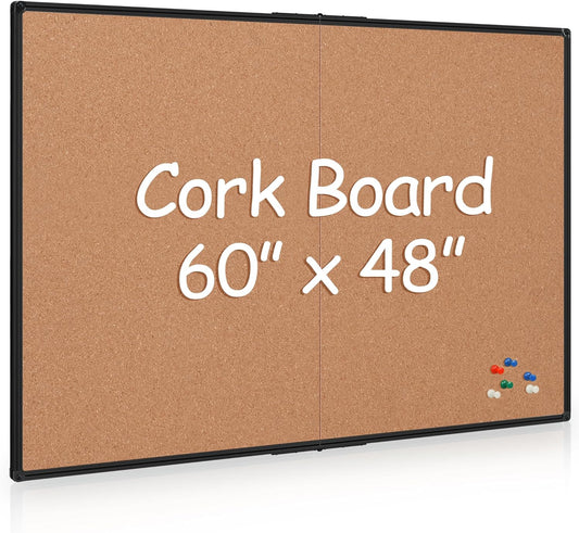 Board2by Extra Large Cork Bulletin Board 60" X 48", Foldable Notice Pin Board for Wall, Black Aluminum Framed 5'x4' Corkboard, Wall Mounted Noticeboard with 36 Push Pins for School, Home & Office - Lumora Desk