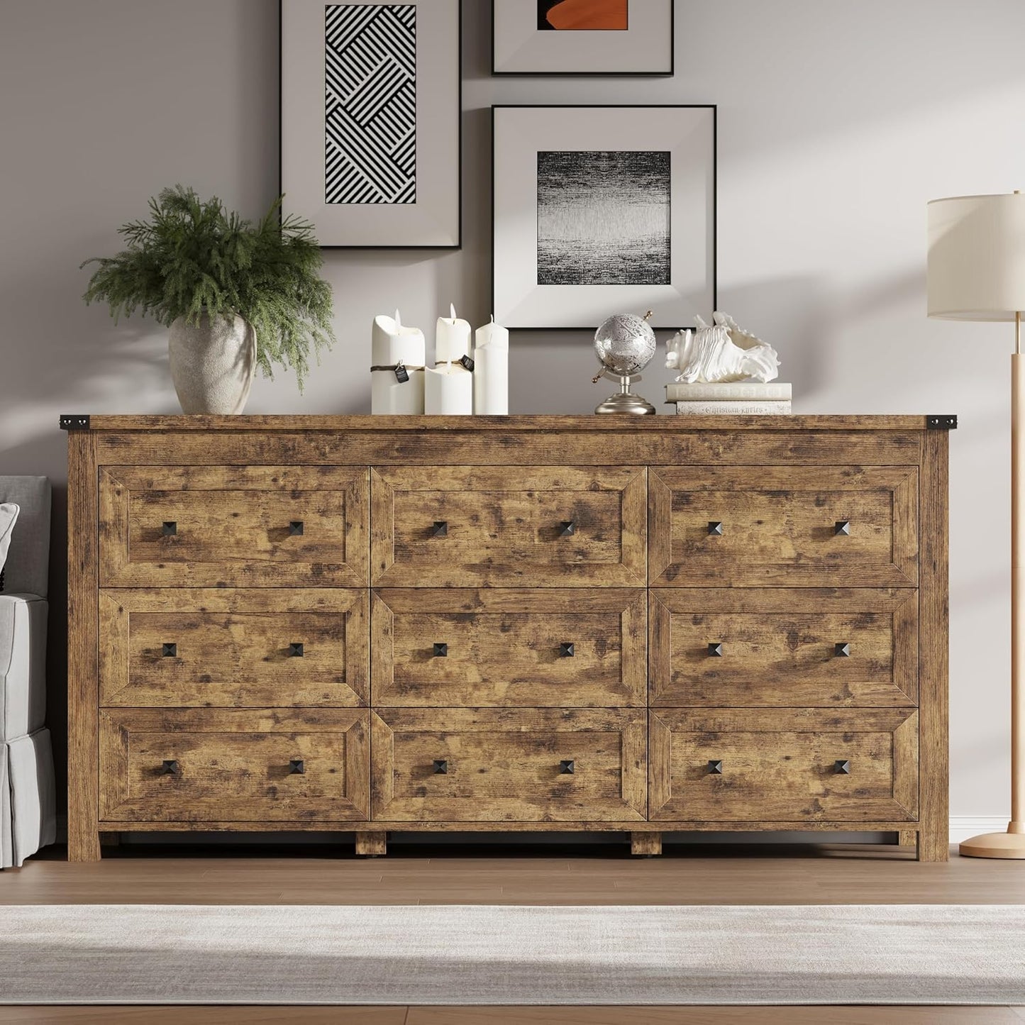9-Drawer Dresser, Modern Wooden Storage Chest of Drawers, Dresser TV Stand, Wood Drawer Organizer with Metal Handles for Bedroom, Living Room, Hallway