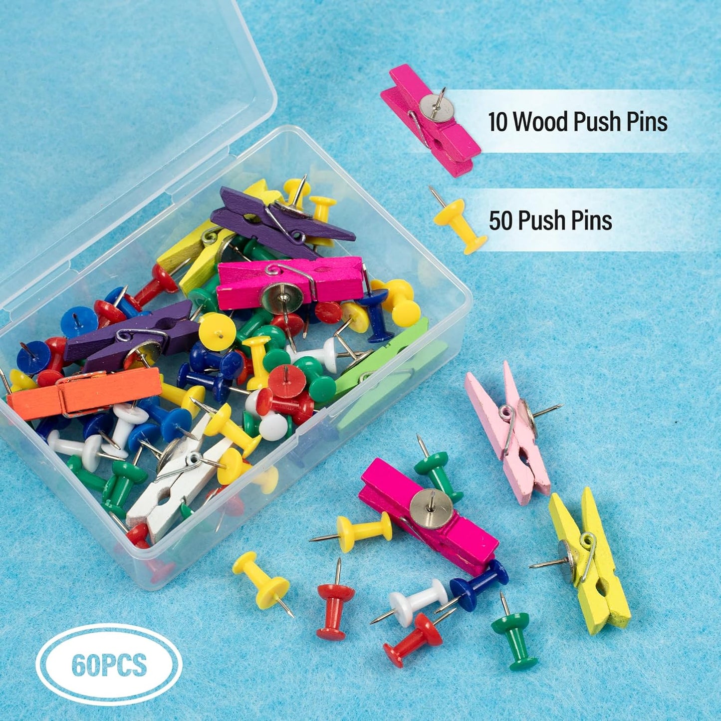 AKTOP Cork Bulletin Board 12x12, 1/2" Thick Felt Cork Board Tiles 6 Pack, Small Square Pin Board for Wall, Self Adhesive Corkboards with 60 Push Pin Wood Clips for School, Home & Office, Baby Blue - Lumora Desk