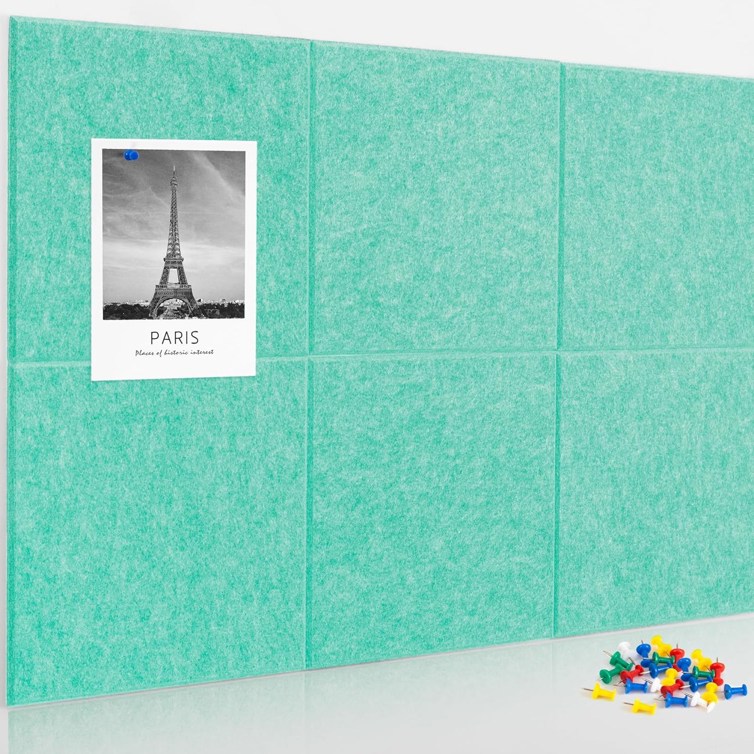 AKTOP Cork Board Bulletin Board 24"x36", 6 Pack Removable Felt Cork Board Tiles for Wall, Large Corkboard Notice Pin Board for Office, School & Home,24 Safe Adhesive Tabs, 20 Push Pins, Lake Blue - Lumora Desk