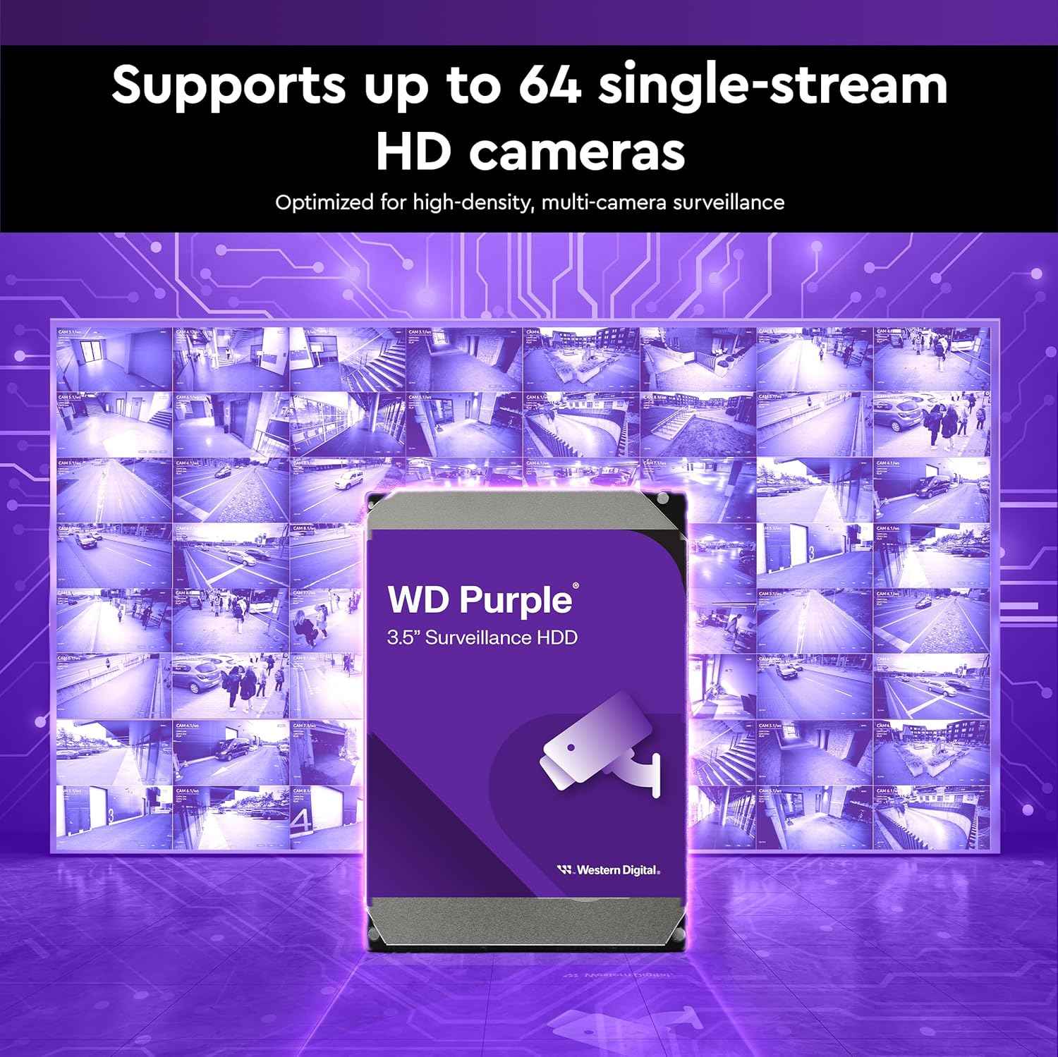 Western Digital 4TB WD Purple Surveillance Internal Hard Drive HDD - SATA 6 Gb/s, 128 MB Cache, 3.5" - WD44PURZ