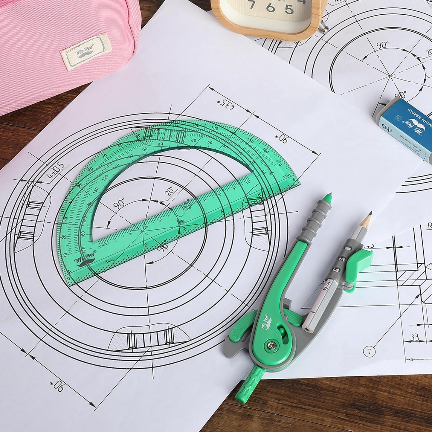 Mr. Pen- Compass and Protractor Set, Lush Garden Green, Compass Geometry Tool, Protractor and Compass Set, Compass Drawing Tool, Drawing Compass, Geometry Compass, Math Compass for Geometry