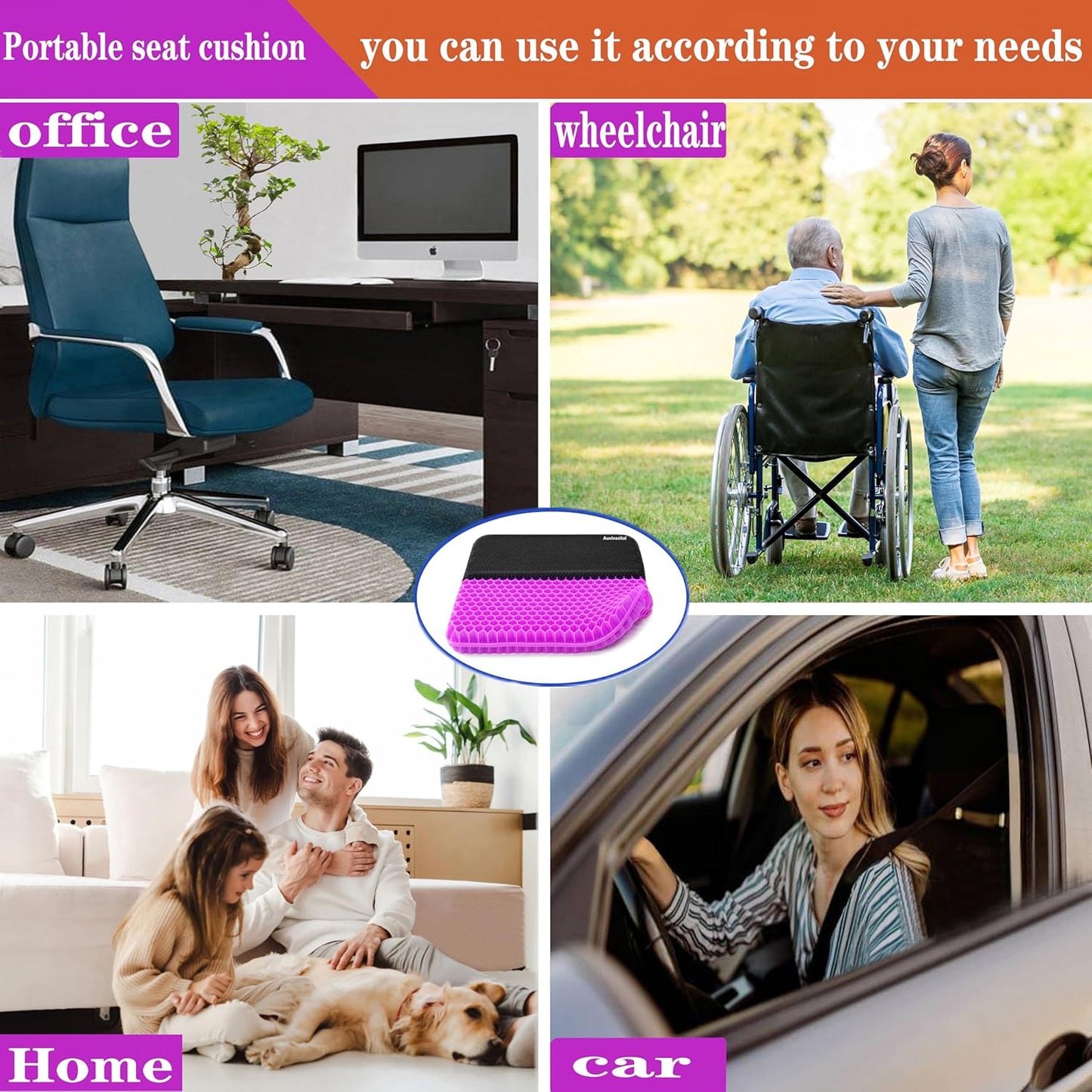 Plus Size Gel Seat Cushion for Long Sitting, Extra Large and Thick, Gel Cushion for Back, Hip, Sciatica, Tailbone Pain Relief, Use for The Office, Wheelchair, Car, Recliner, Stadium, Kayka.(Rose red)
