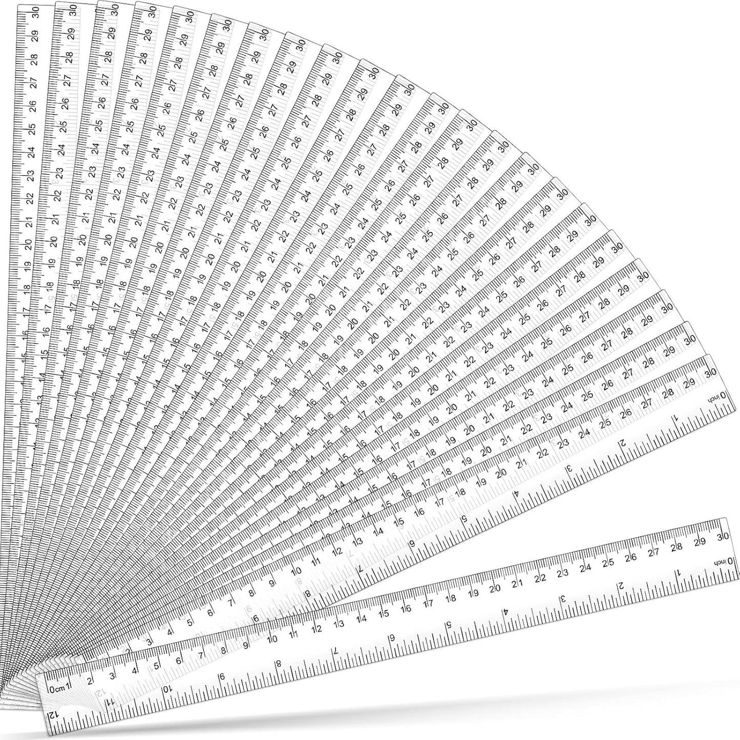 Fuutreo 100 Pack 12 Inch Rulers Bulk Plastic Clear Rulers for Classroom with Centimeters and Inches Drafting Measuring Tools for Back to School Student Classroom Office