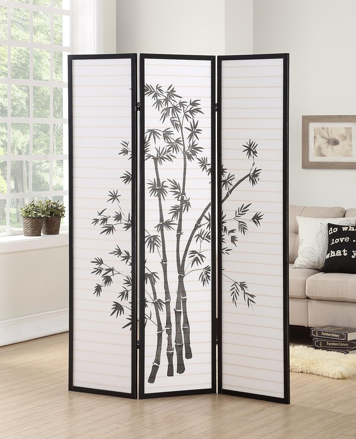 NicBex Room Divider 3 Panel Room Dividers with Oriental Style Partition Room Dividers and Folding Privacy Screens Wall Divider for Home, Office, Room Separation,72" W x 1" D x 72" H, Black - Lumora Desk