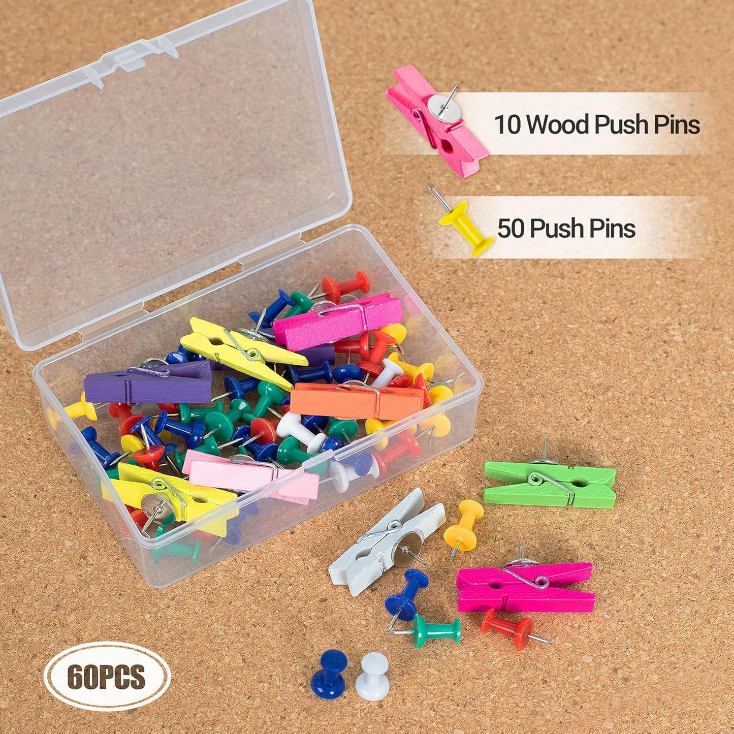 AKTOP Cork Board Bulletin Board 17"x8", 1/2" Thick Cork Board Tiles 6 Pack, Small Pin Board for Wall Decor, Self Adhesive Corkboards with 60 Push Pin Wood Clips for School, Home & Office - Lumora Desk