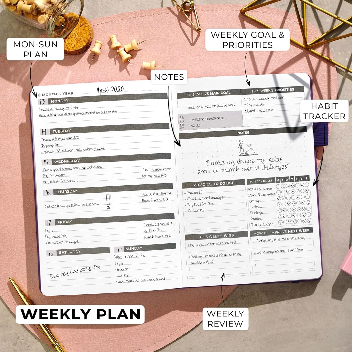 Clever Fox Planner – Undated Weekly & Monthly Planner for Productivity, Time Management & Goals – Organizer Journal – A5 (Purple)