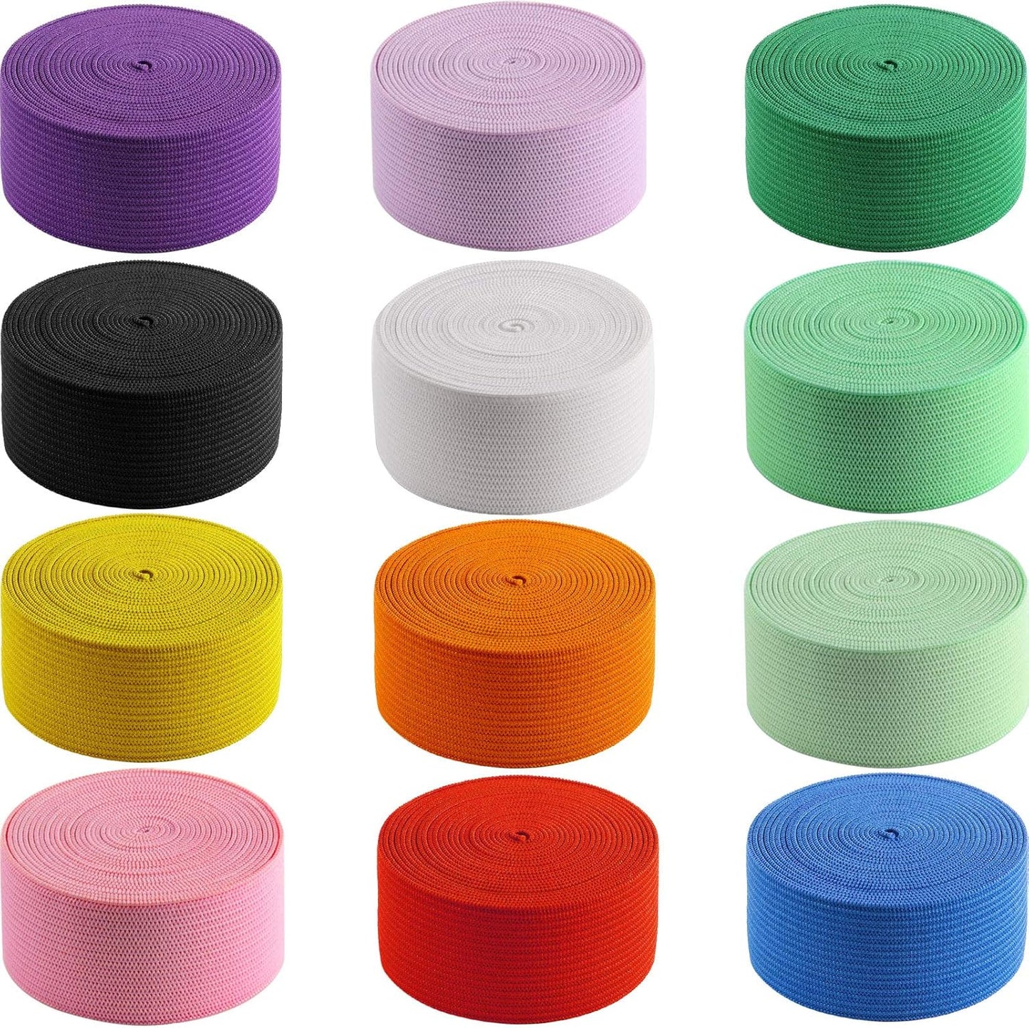 WILLBOND 12 Rolls Colorful Elastic Band Folding Elastic Cord Heavy Duty Stretch Band Knitted Flat Band for Sewing Crafts DIY Comforter Cuffs(1 Inch X 2.2 Yard,Bright Color)