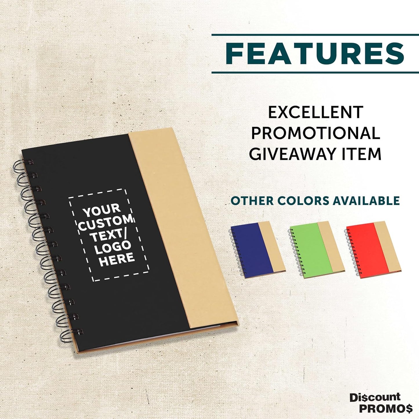 DISCOUNT PROMOS Custom Eco-Friendly Spiral Notebooks with Pens – Set of 10/50/100, Perfect for Mother’s Day Gift – Bulk Pack for School, Office, or Home – Black