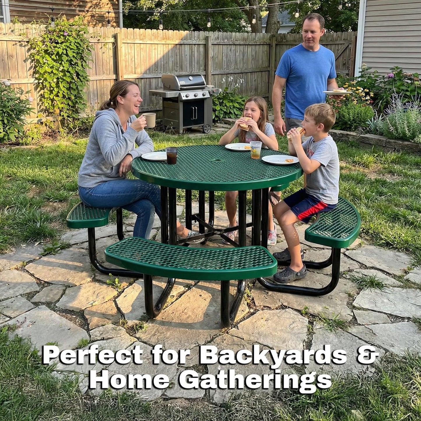 46” Round Heavy-Duty Expanded Metal Dark Blue Picnic Table