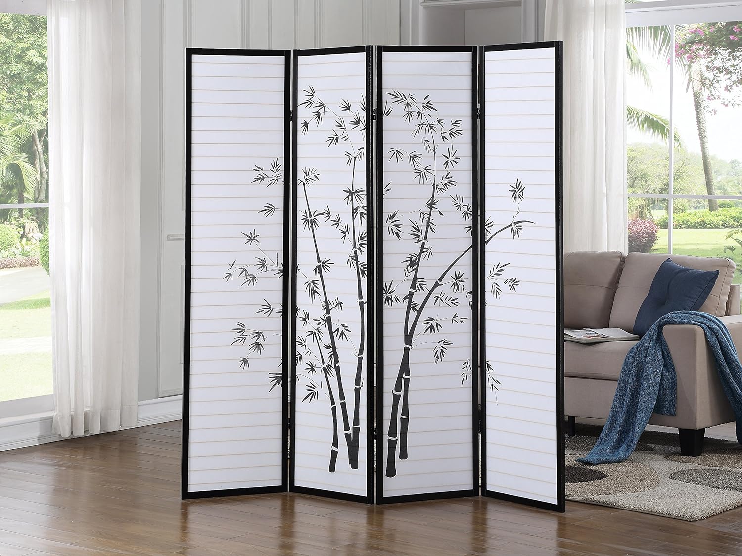 NicBex Room Divider 4 Panel Room Dividers with Oriental Style Partition Room Dividers and Folding Privacy Screens Wall Divider for Home, Office, Room Separation,72" W x 1" D x 71" H, Black - Lumora Desk