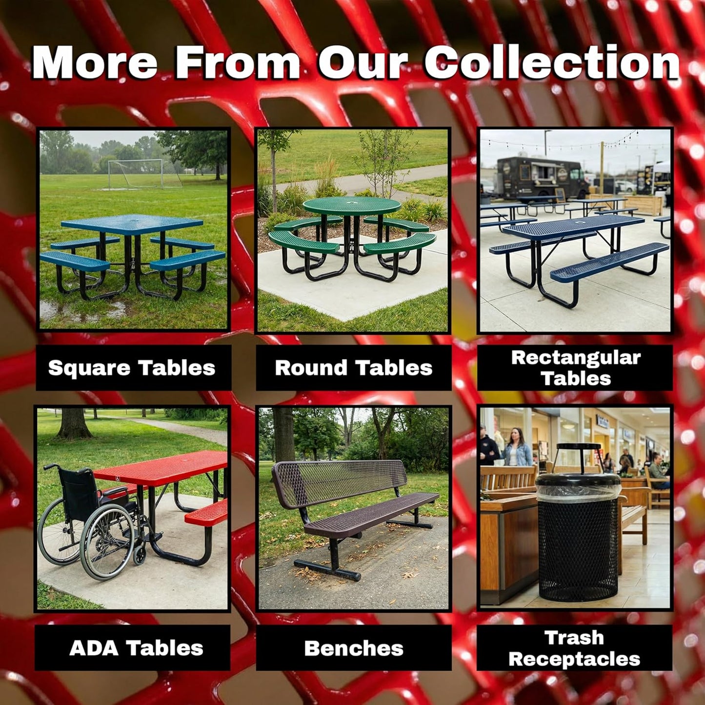 46” Round Heavy-Duty Expanded Metal Dark Blue Picnic Table