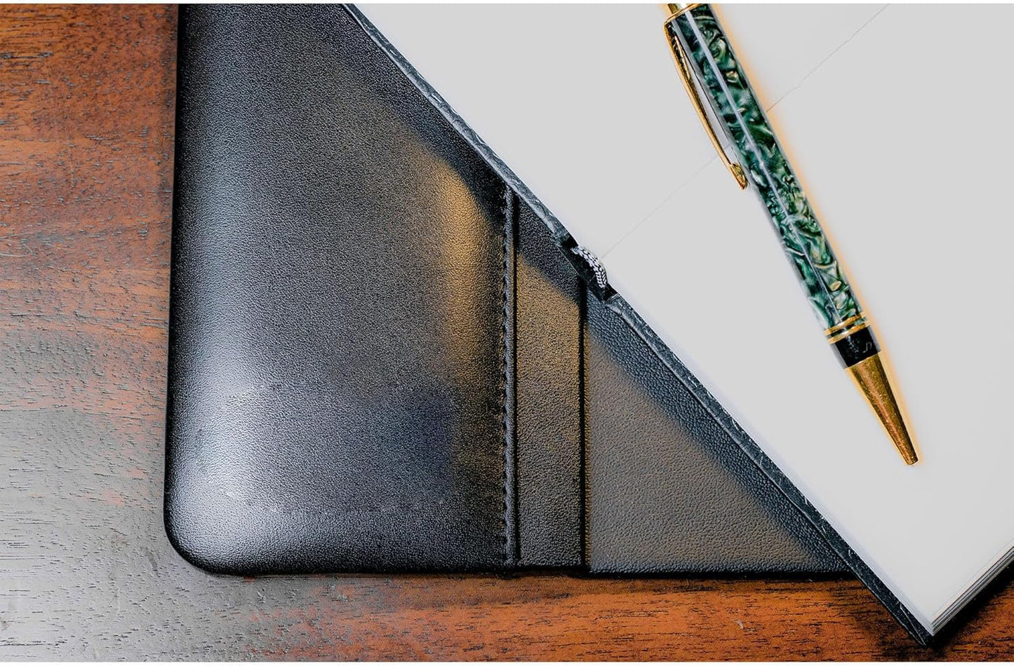 Classic Leather Desk Pad with Side Rails - Luxury Leather Desk Blotter for Writing - Padded Executive Desk Surface Protector - (Black, 34” x 20”) - Dacasso