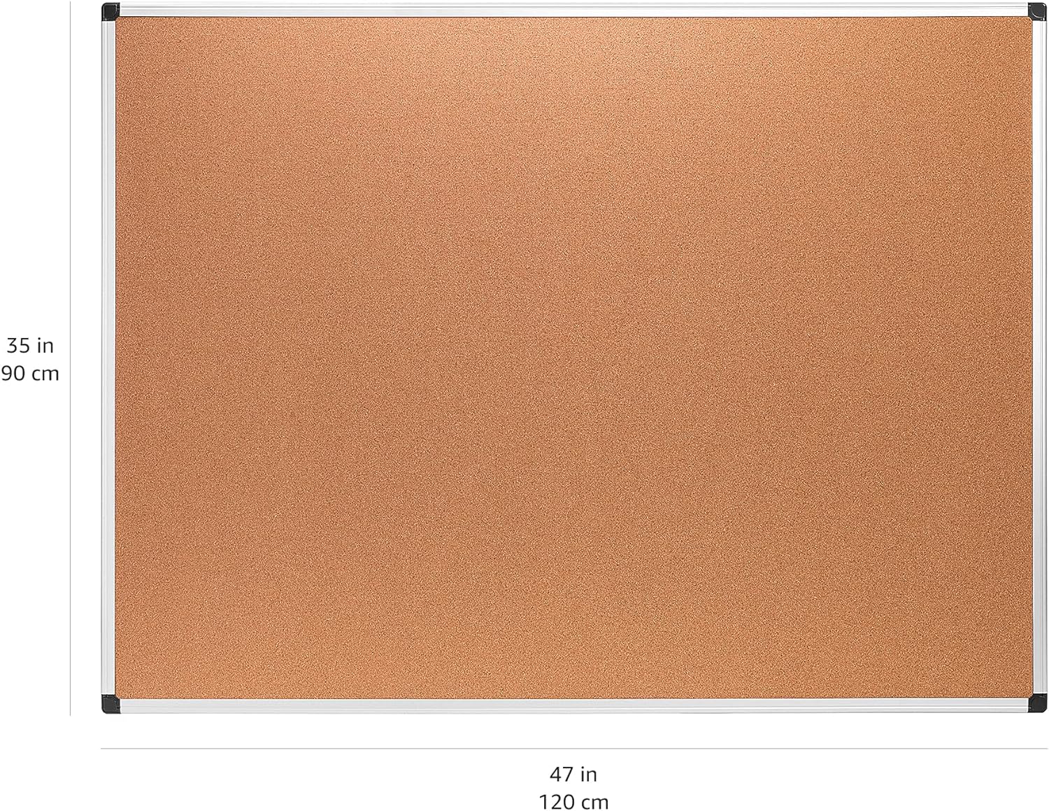 Amazon Basics Rectangular Bulletin Board, Cork Board for Wall, Vision Board for Classroom and Office, Aluminum Frame, 35" x 47", Brown - Lumora Desk