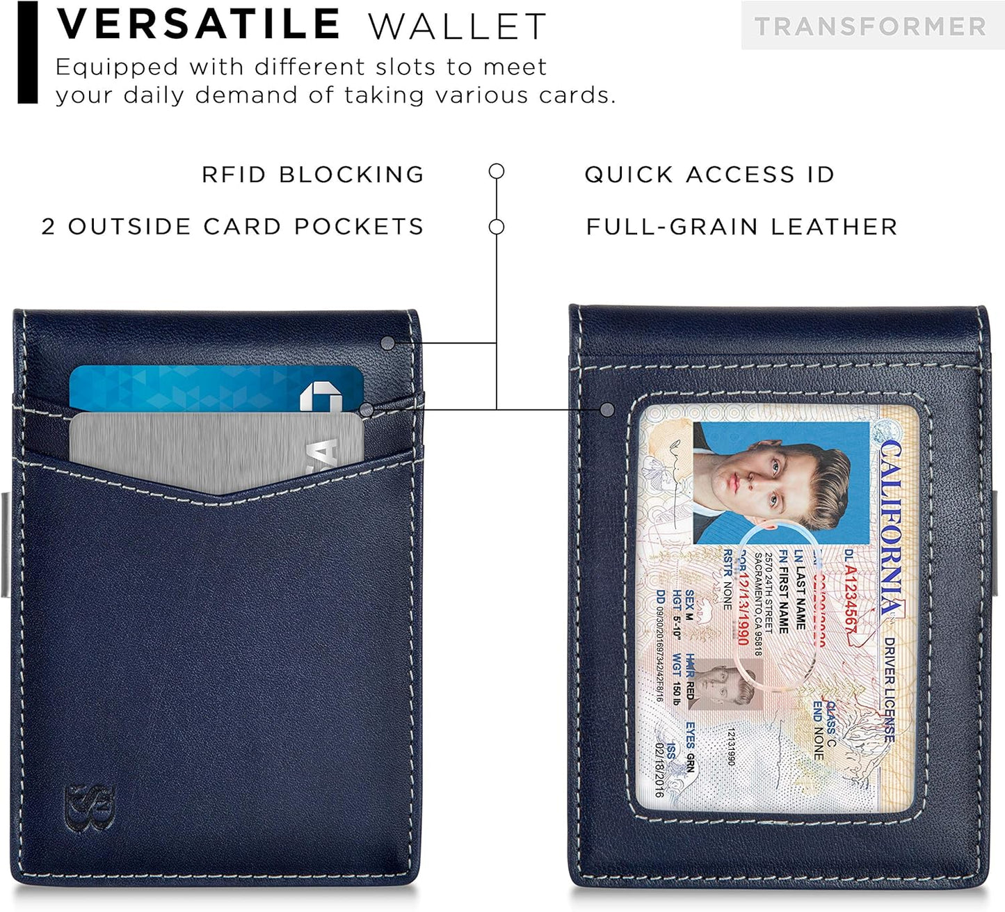SERMAN BRANDS Money Clip Wallet - Mens Wallets slim Front Pocket RFID Blocking Card Holder Minimalist Mini Bifold