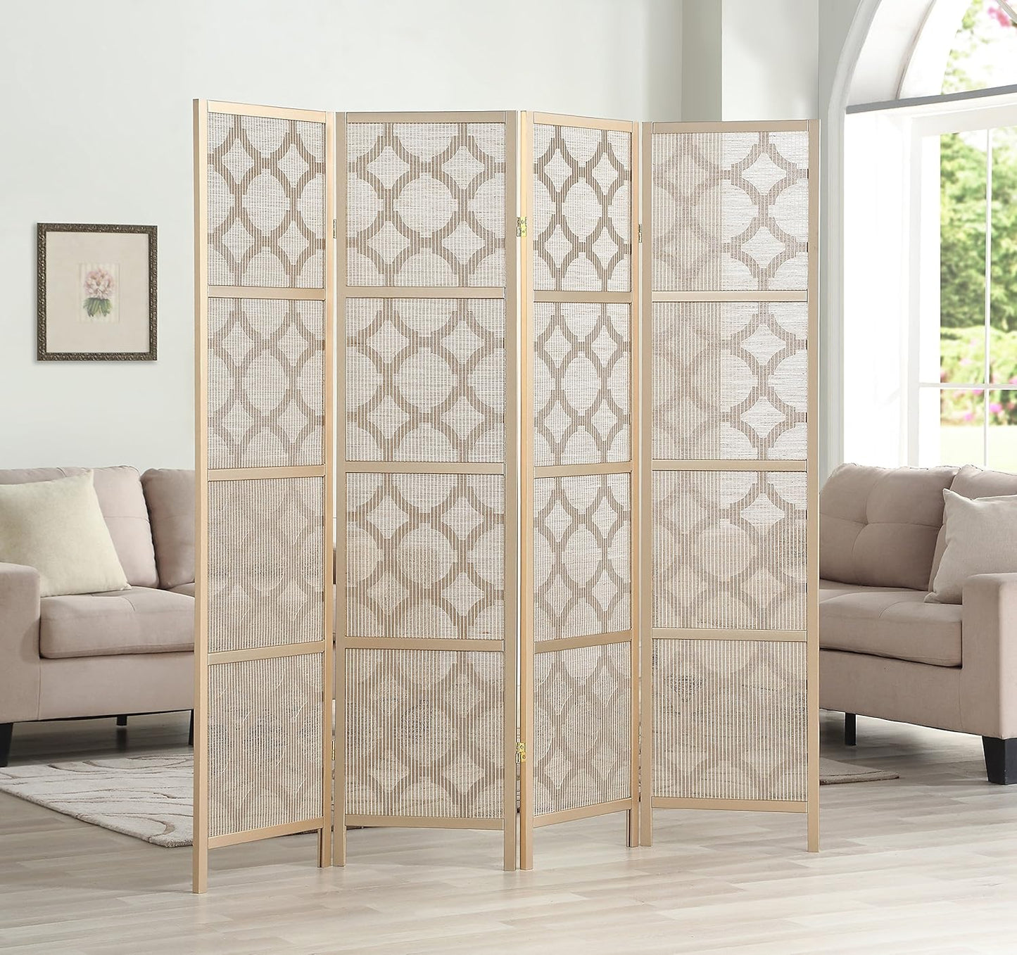 NicBex Room Divider 4 Panel Room Dividers with Quarterfoil Diamond Design Partition Room Dividers and Folding Privacy Screens Wall Divider for Home, Room Separation,69.28"W x 17.32"D x 70.31"H, Gold - Lumora Desk