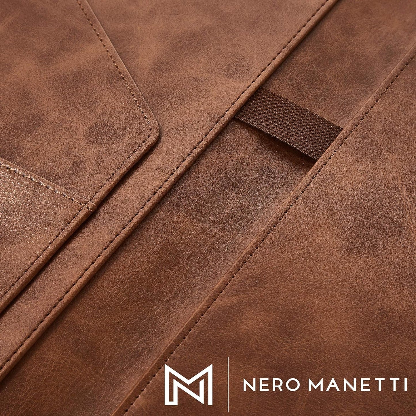 Nero Manetti - Leather Portfolio Folder - Business PU Leather Notepad Holder for Resumes, Legal Pad Executive Binder, Professional Padfolio Notebook for Women/Men (Brown)