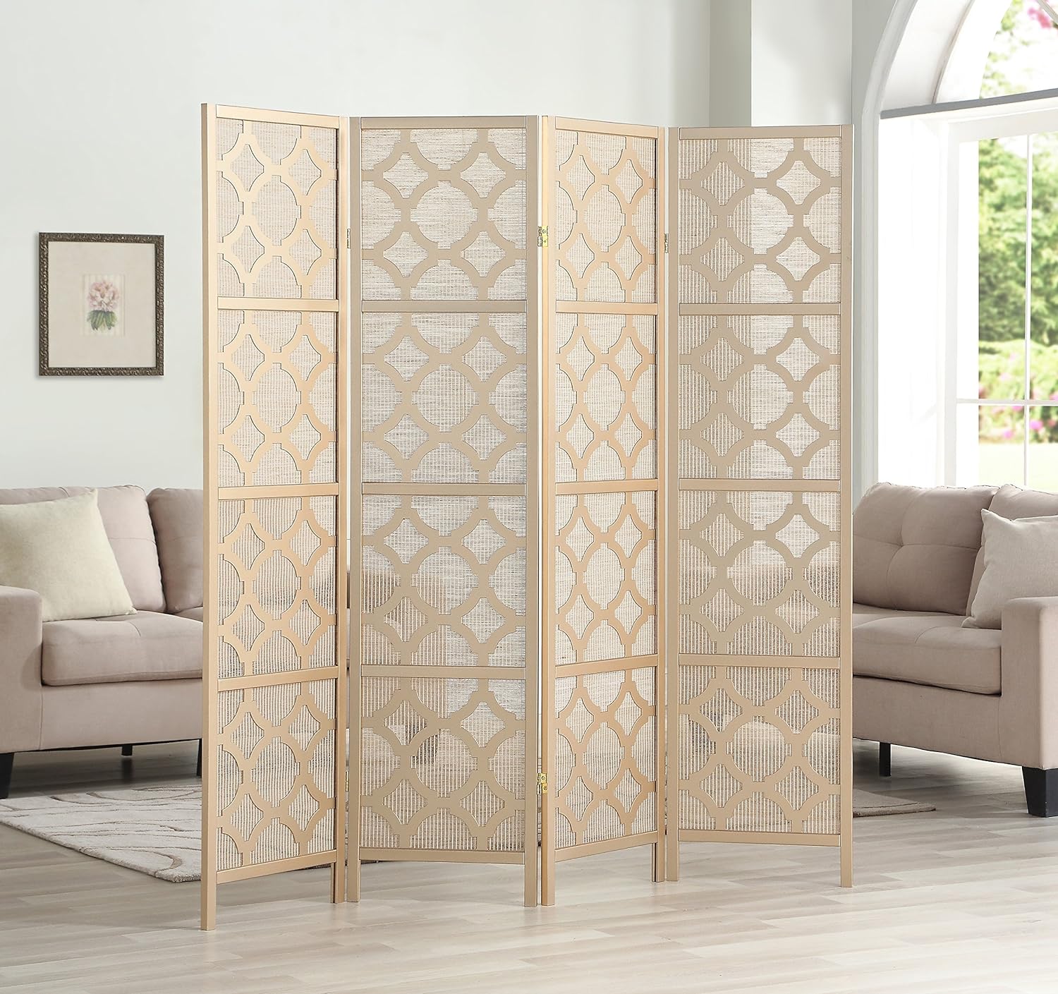 NicBex Room Divider 4 Panel Room Dividers with Quarterfoil Diamond Design Partition Room Dividers and Folding Privacy Screens Wall Divider for Home, Room Separation,69.28"W x 17.32"D x 70.31"H, Gold - Lumora Desk