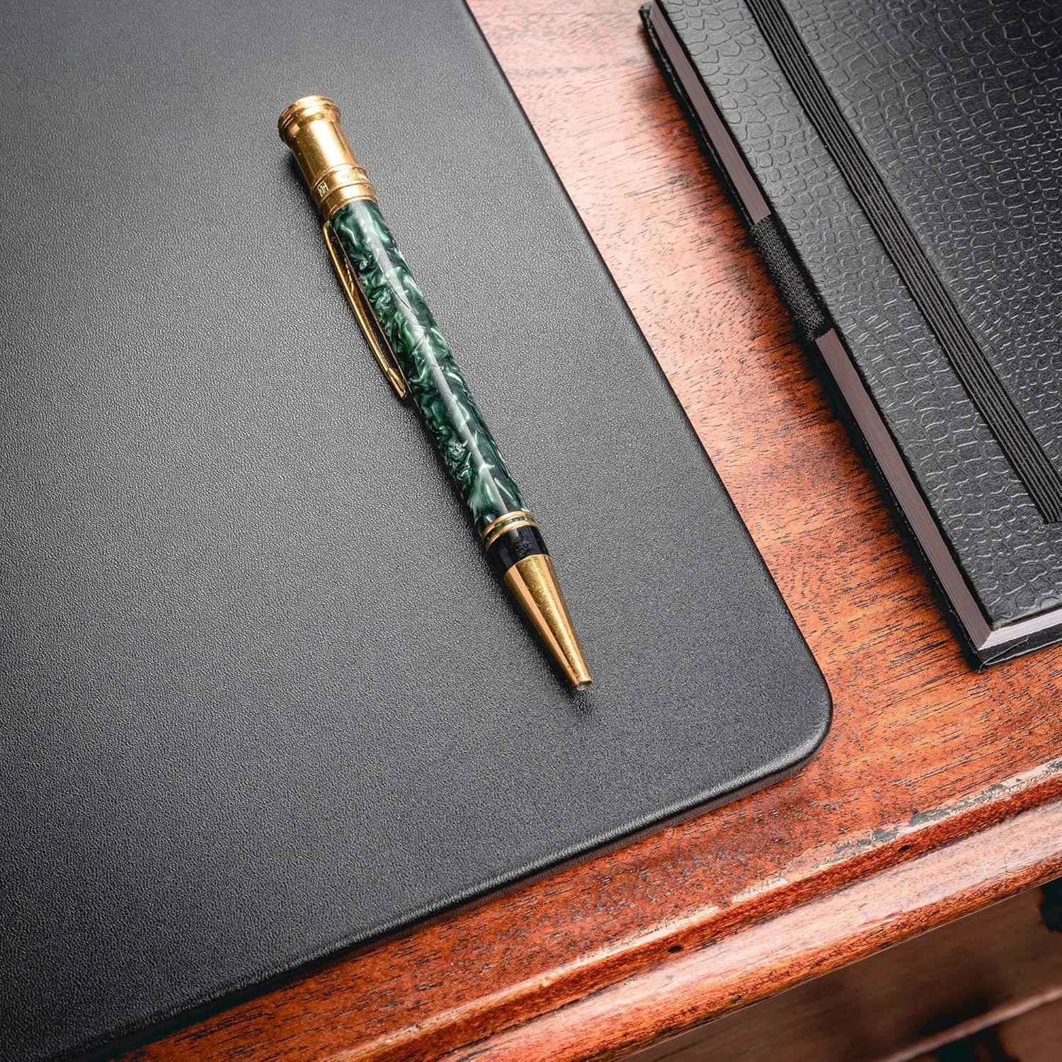 Black Leather 24" x 19" Desk Mat Without Rails